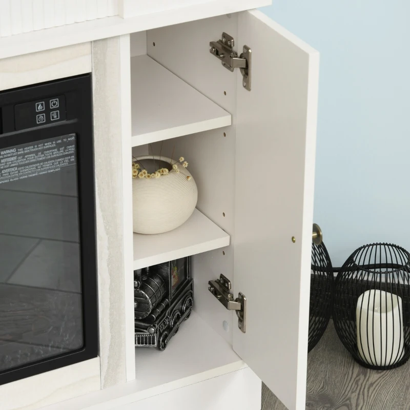 HOMCOM 45.25" W x 36.5" H Electric Fireplace Mantel TV Stand, Media Console Center Cabinet with 2 Cabinets with 2 Adjustable Shelves, and Remote Control, White