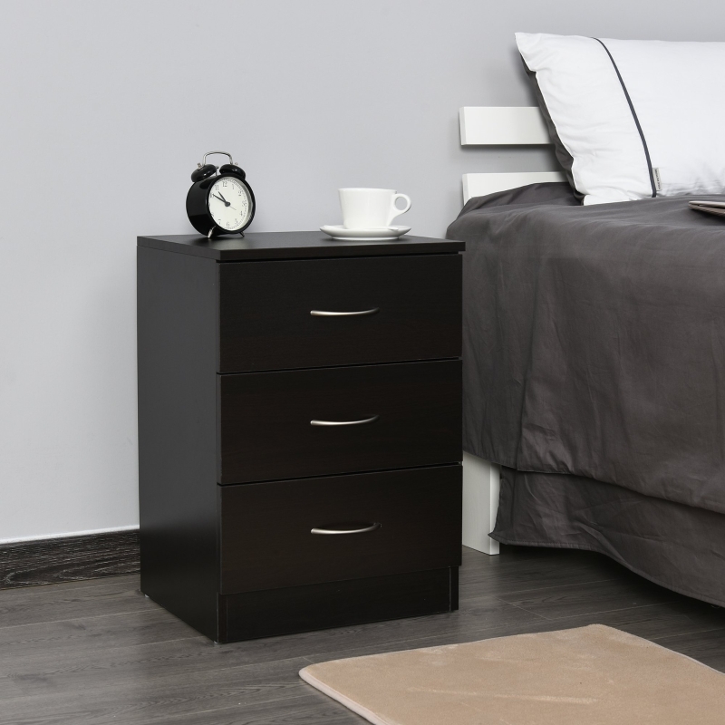HOMCOM Modern Style Bedside Table with 3 Drawer Storage Cabinet Bedroom Living Room