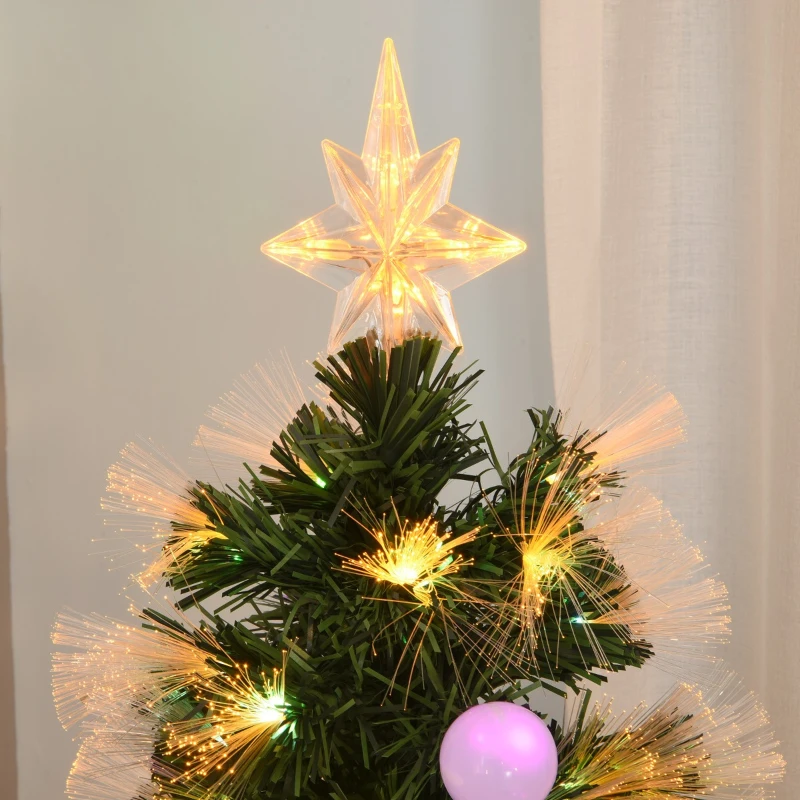 HOMCOM 6ft Christmas Tree Pre-Lit Artificial with Pink and Yellow Fiber-Optic Ball LED Lights