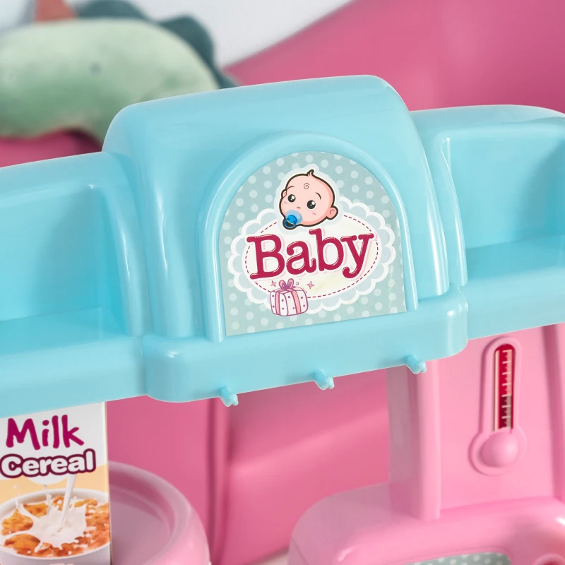 Qaba Baby Doll Bath Playset Kids Baby Nursery Set with Accessories for Boys Girls Ages 3-6 Years Pretend Play Set for Children Blue Pink