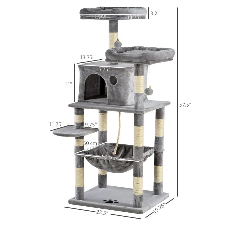 PawHut Plush Cat Tree Activity Center w/ Sisal Scratching Posts Hammock Perch Condo