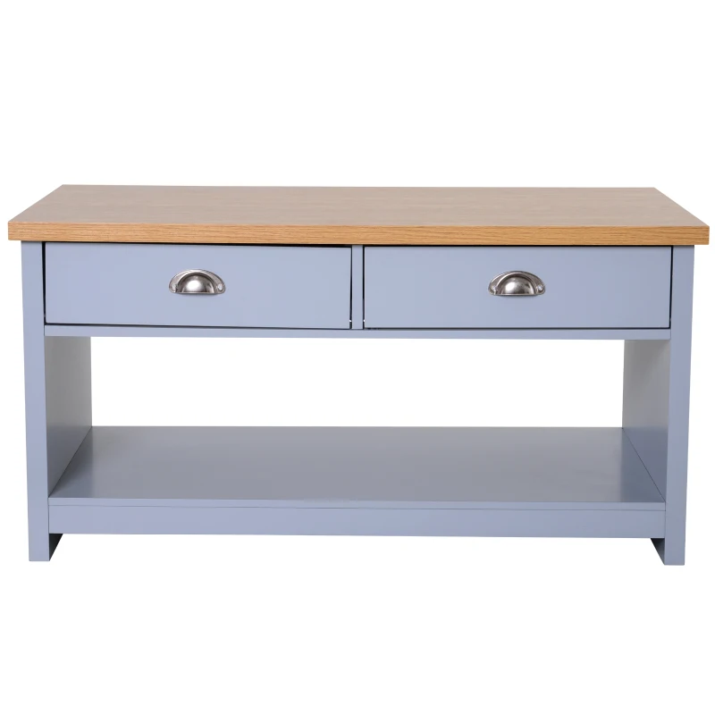 HOMCOM Coffee Table with Storage Shelf and Drawers Vintage