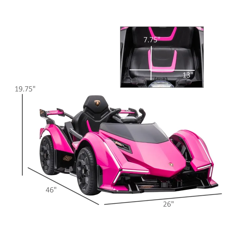 Aosom 12V Electric Ride-on Car, Licensed Lamborghini V12 Vision Gran Turismo Battery-Powered Ride-on Toy with Remote Control, Bluetooth, Music, LED Lights, for 3-6 Year Old Boys and Girls, Pink