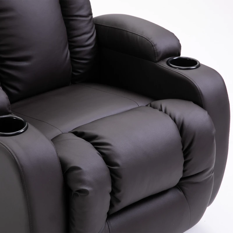 HOMCOM Luxury Faux Leather Heated Vibrating 8 Point Massage Recliner Chair with 360 Swivel and Remote, Dark Brown
