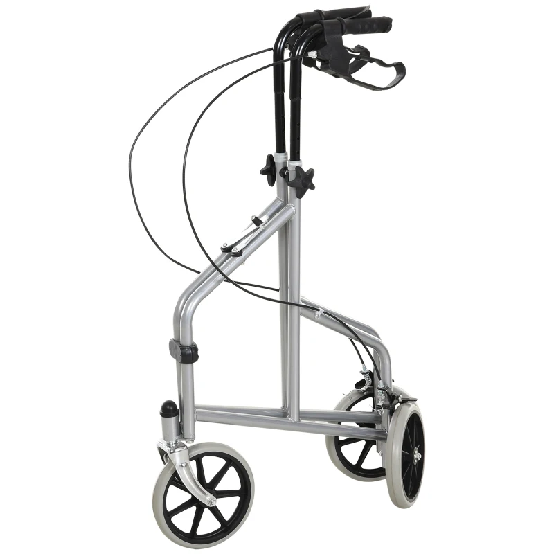 HOMCOM Steel Walker for Seniors, Three Wheel Adjustable Height Rollator with Handbrakes and Storage Bag