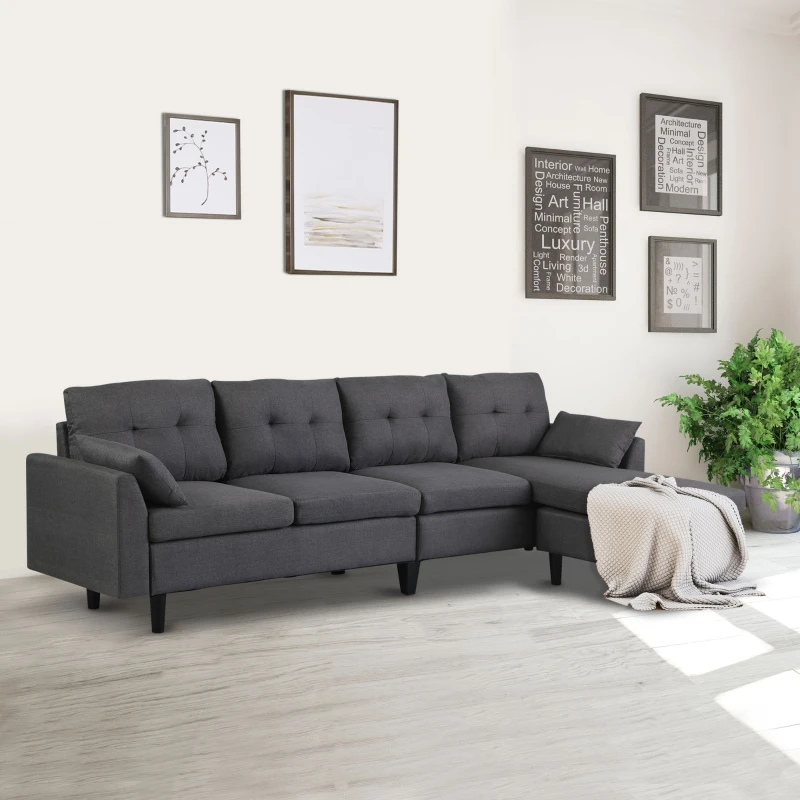 HomCom Elegant 3 Piece Sofa Chaise Lounge Set with Wooden Leg Footstool, & Large Multifunctional Loveseat - Grey