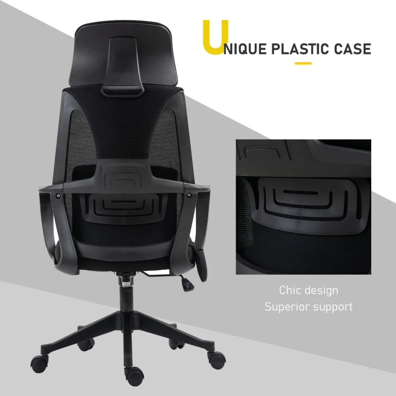 Vinsetto Ergonomic Home Office Mesh Desk Chairs, Computer Task Chair with Massage Lumbar Cushion, Adjustable Seat & Headrest, Rocking Function, Black