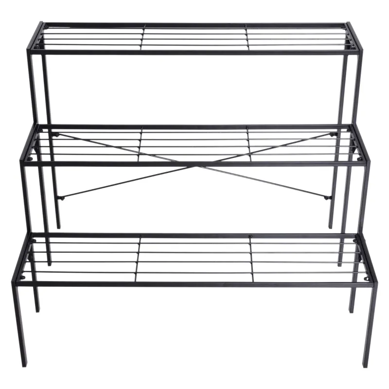 Outsunny Outdoor Plant Stand, 3 Tier Flower Stand, Metal Plant Shelf for Indoor Home & Outdoor Patio Balcony Yard Use
