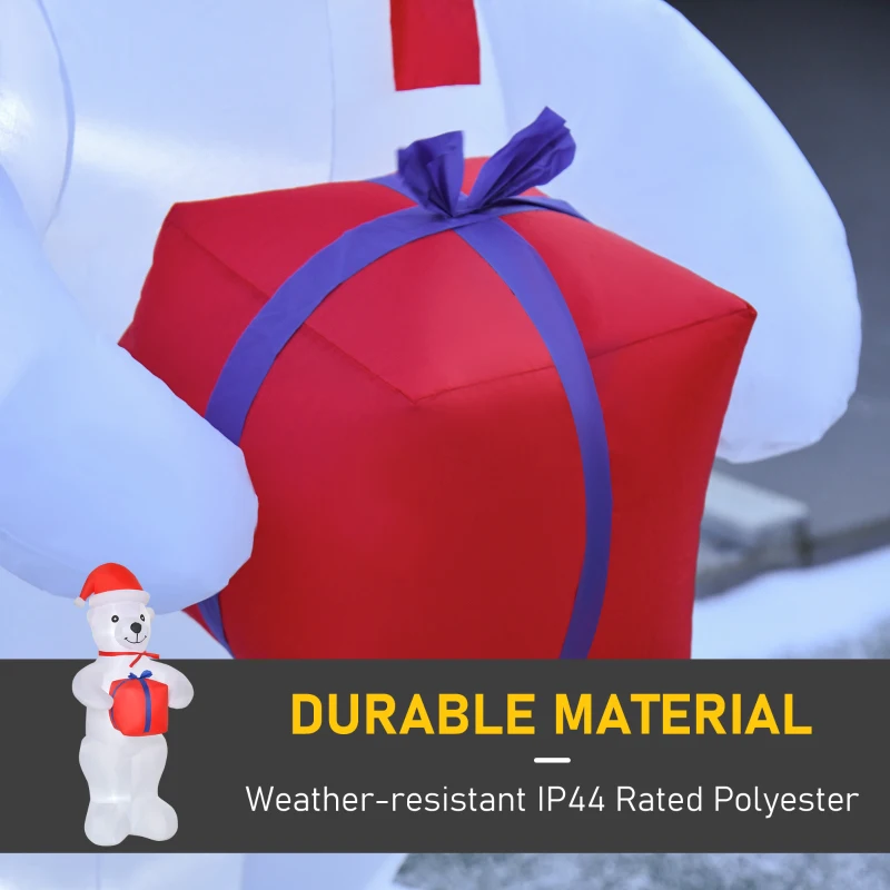 HOMCOM 6ft Christmas Inflatables Outdoor Decorations Polar Bear with a Present, Blow-Up Yard Christmas Decor with LED Lights Display