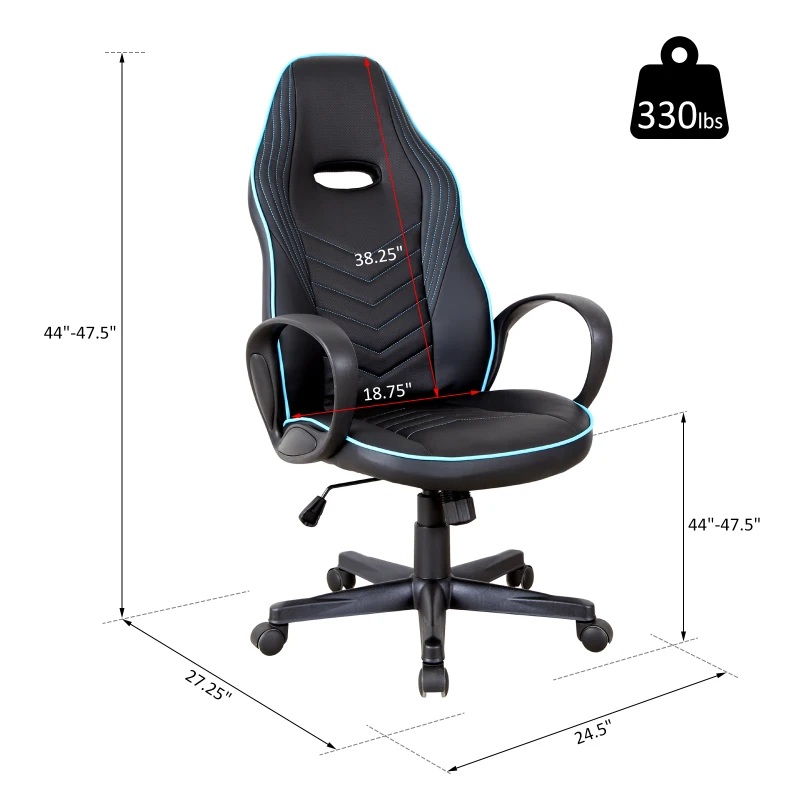 Vinsetto Executive PU Leather Rocking Office/ Gaming Chair Adjustable Padded Seat with Wheels Black/Blue