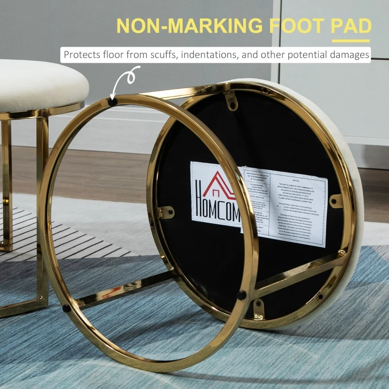 HOMCOM Nesting Coffee Table Set of 2, Round End Tables with Velvet-Feel Button Tufted Top for Living Room, Home Office, White