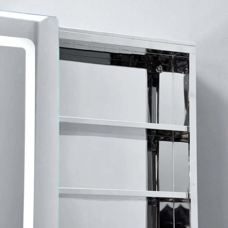 HOMCOM 30" LED Illuminated Wall Mirror Medicine Cabinet Bathroom Sliding Door Vertical Stainess Steel