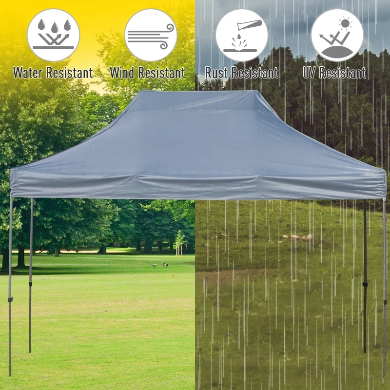 Outsunny 10' x 15' Pop Up Canopy Gazebo with 3-Level Adjustable Height, Wheeled Roller Bag, UV Fighting Roof, Grey