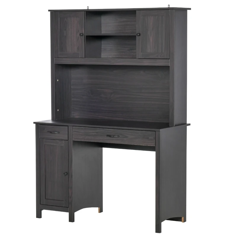HOMCOM Computer Desk with Hutch, Home Office Workstation with Storage Shelves Drawers Cabinets, Coffee