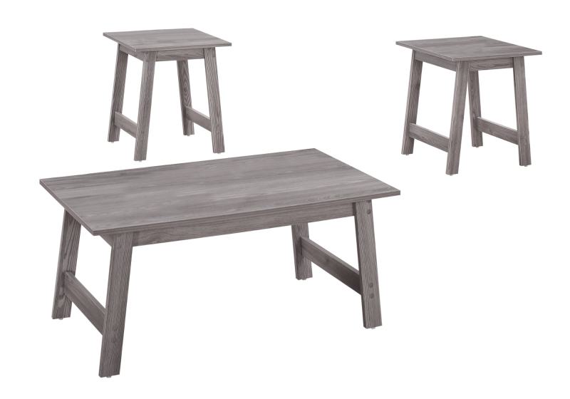 Monarch 3 Piece Modern Minimalist Wood-Look Coffee Table / Two Matching End Tables Set - Grey