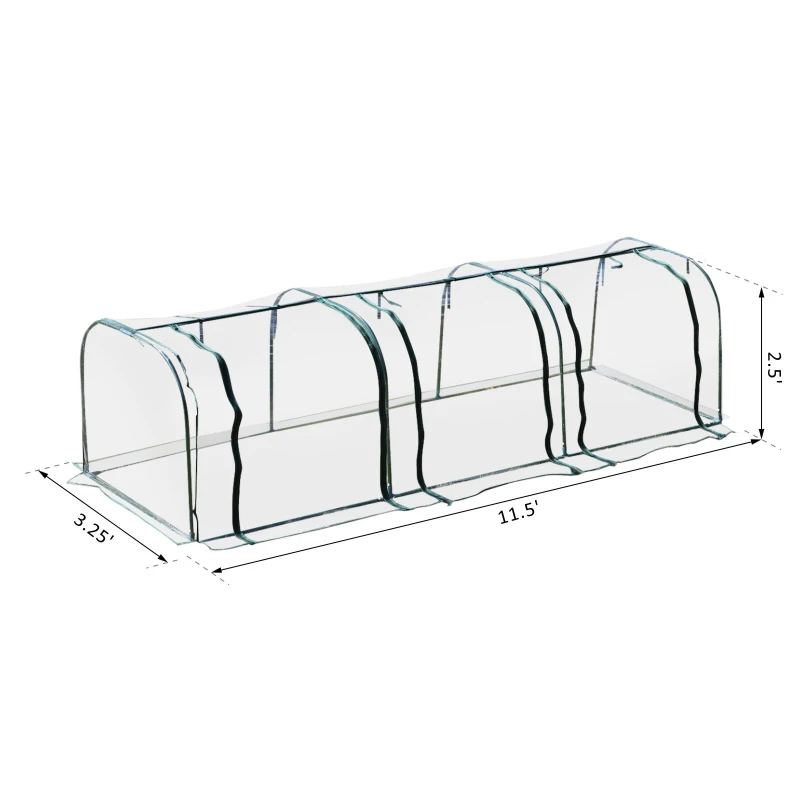 Outsunny 11.5' L x 3.25' W x 2.5' H PVC Metal Tunnel Garden Greenhouse Kit