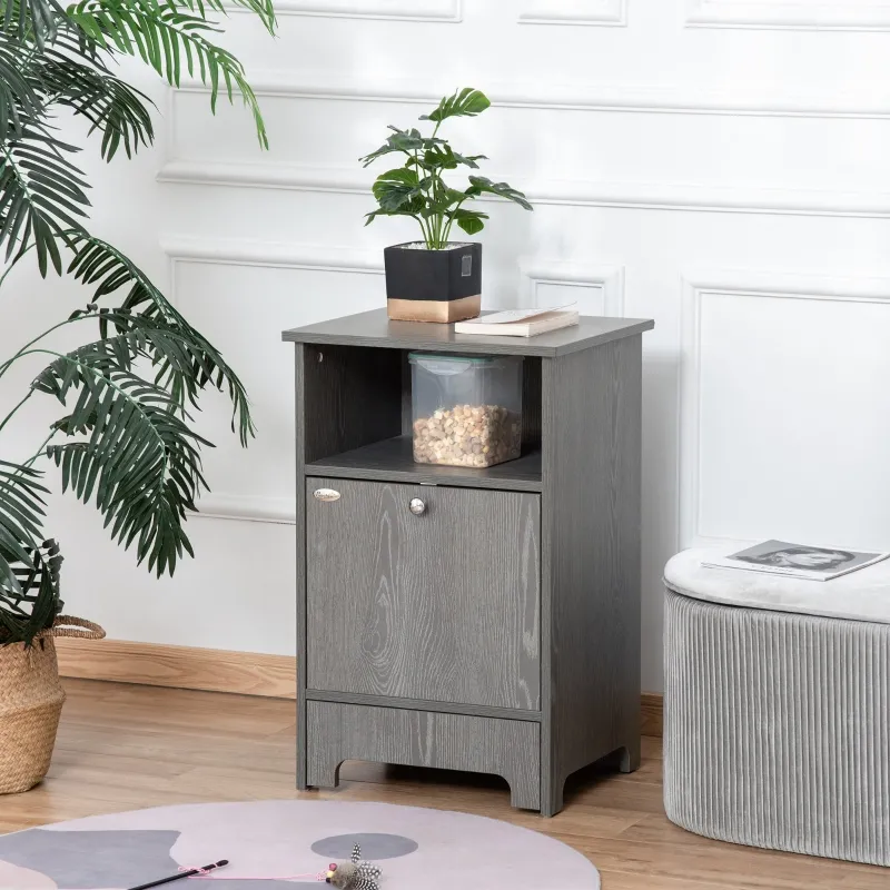 PawHut Pet Feeder Station Dog and Cat Food Storage Feeding Station Food Cabinet Pet Storage Organizer Grey