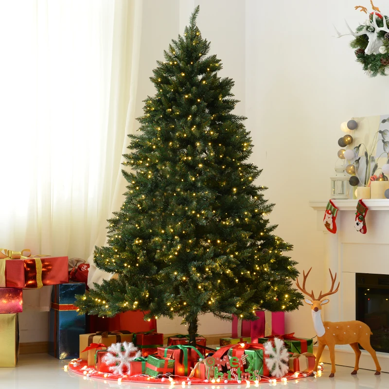 HOMCOM 6.9ft Pre-Lit Artificial Christmas Tree Hinged Spruce Xmas Tree Winter Holiday Decor 700 Lights w/ Stand Seasonal Decoration Green