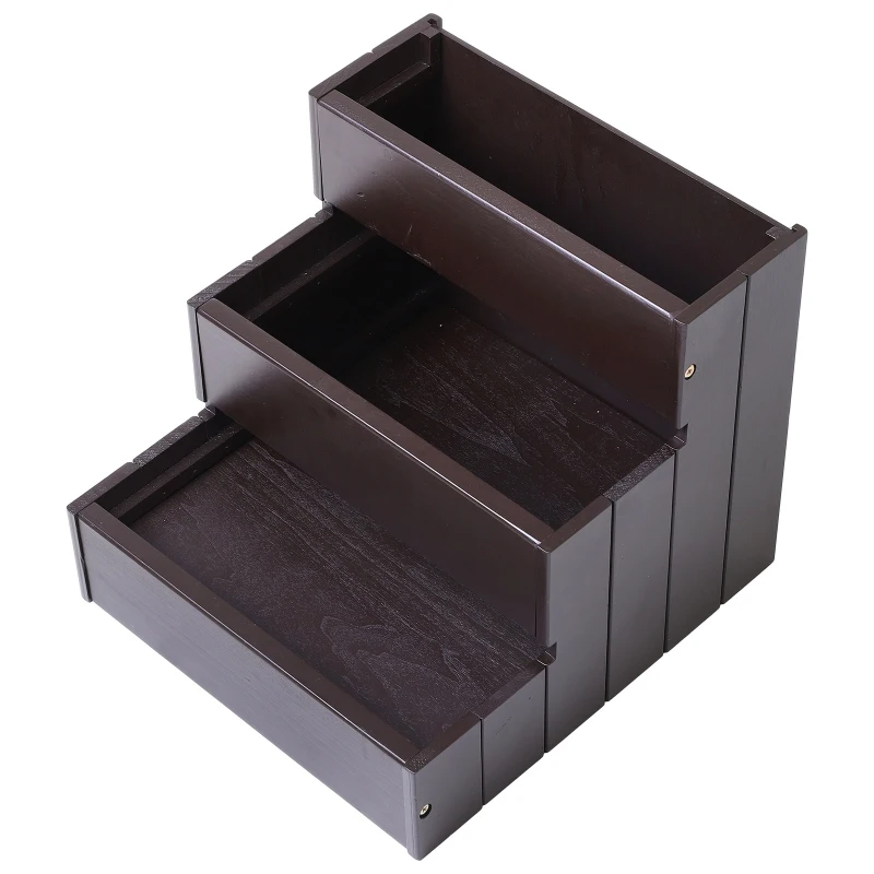 PawHut 3 Step Wooden Carpeted Non Slip Pet Stairs Ramp for Cats and Small Dogs - Brown