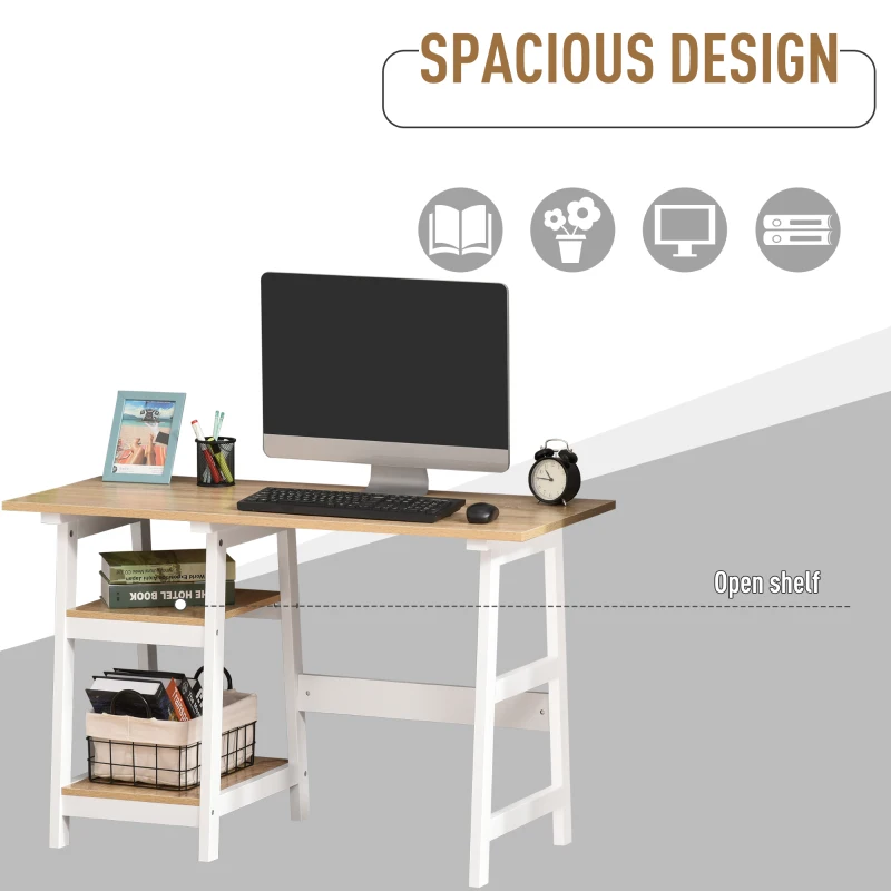 HOMCOM Computer Desk with Shelf Writing Table for Home  Office  Natural Wood Color