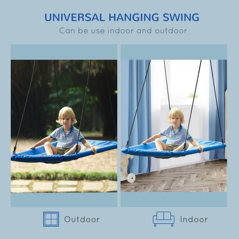 Outsunny 59'' Rectangle Tree Swing Large Children Platform Swing with Adjustable Hanging Ropes Steel Frame for Playground Backyard