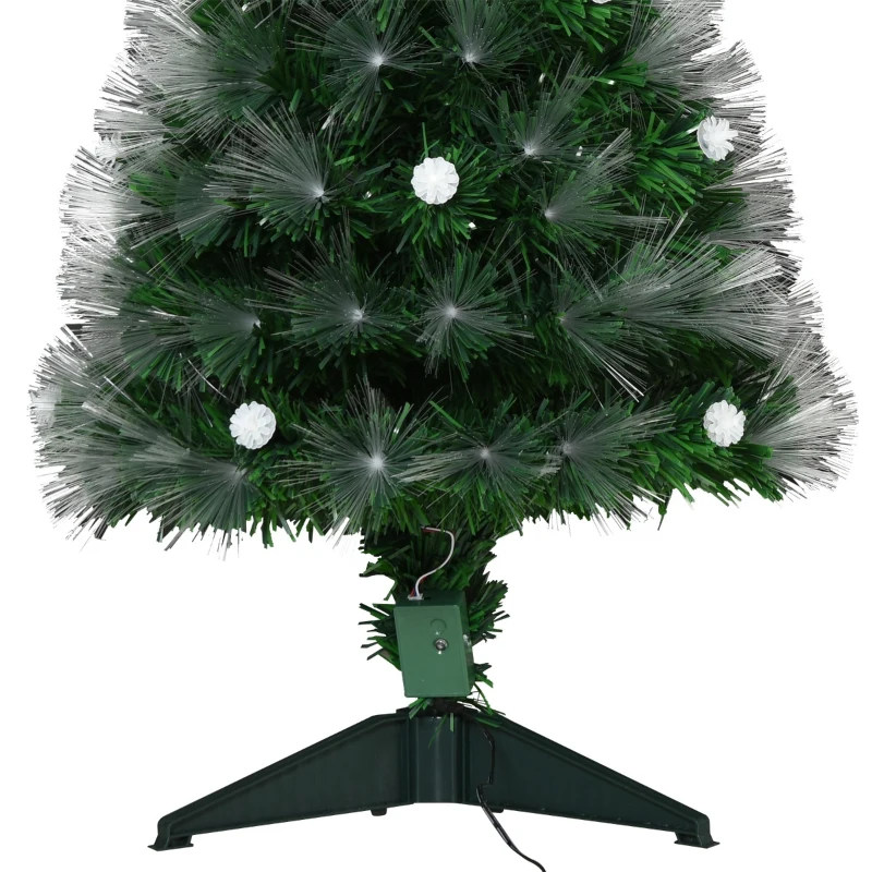 HOMCOM 3ft Tall Pre-Lit Douglas Fir Artificial Christmas Tree with Fiber Optic Ball LED Lights and 90 Tips, Green