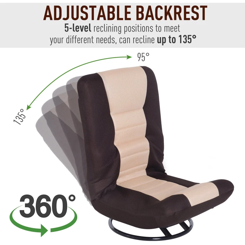 HOMCOM 360 Degree Swivel Floor Gaming Chair Folding Video Floor Lazy Couch Floor Lounge Bed Recliner w/ 5-Position Adjustable Backrest