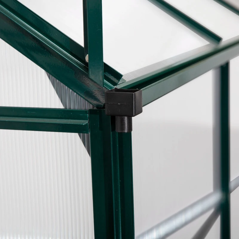 Outsunny Walk-In Garden Greenhouse Aluminum Polycarbonate with Roof Vent for Plants Herbs Vegetables 8' x 4' x 7' Green