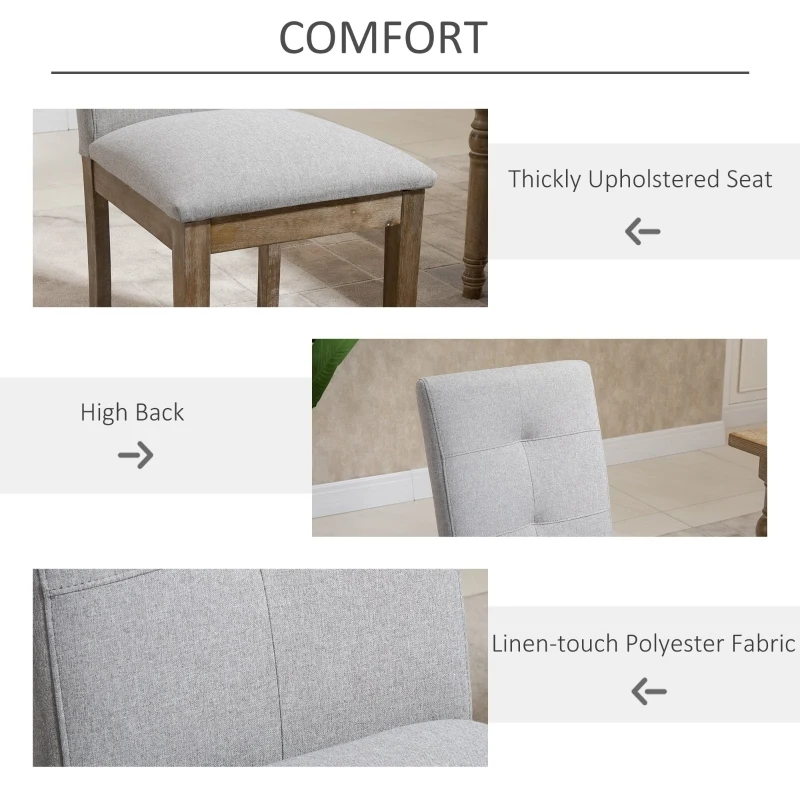 HOMCOM Linen High Back Dining Chairs Set of 2, with Armless Design and Tufted Fabric Cushion, Grey