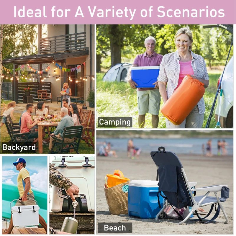 Outsunny 50 Quart Heavy Duty Ice Cooler Outdoor Insulated Cooling Box Easy Portable Cooling Bin Pink