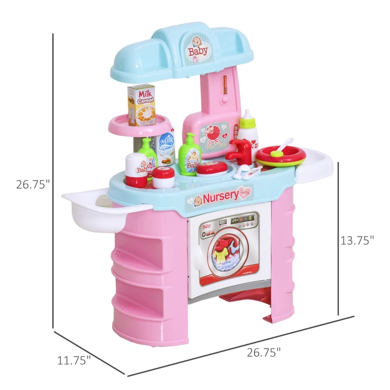 Qaba Baby Doll Bath Playset Kids Baby Nursery Set with Accessories for Boys Girls Ages 3-6 Years Pretend Play Set for Children Blue Pink