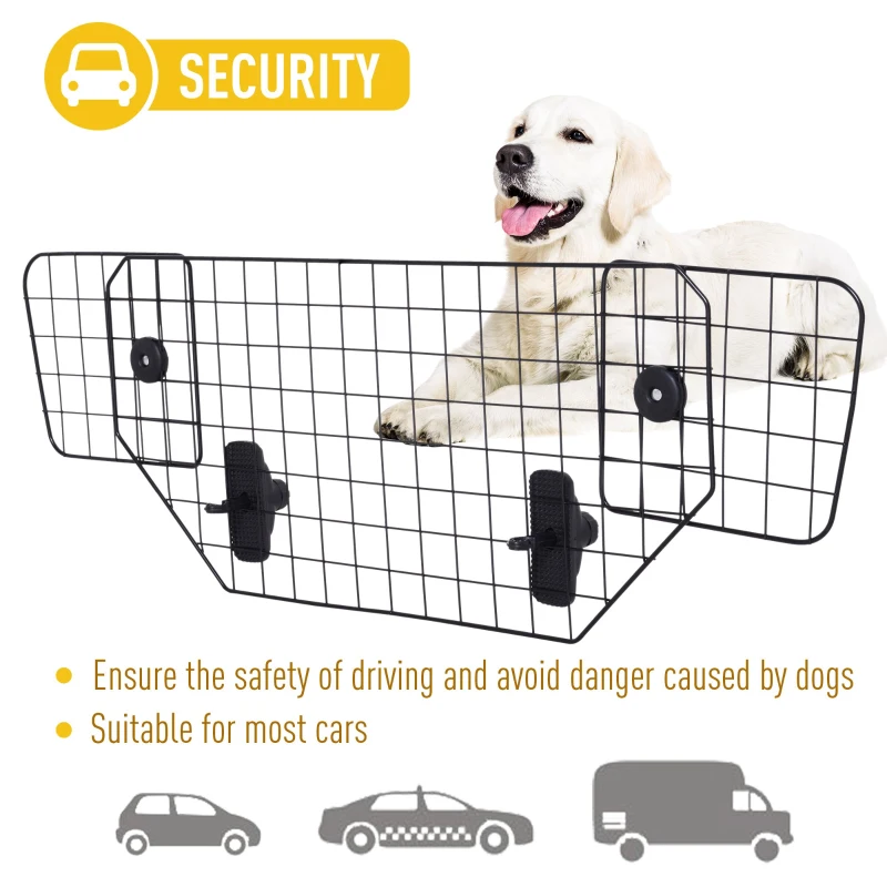 PawHut 35"- 48" Vehicle Pet Barrier Adjustable Dog Fence for Car SUV Truck Universal Fit Expandable Safe Guard Gate Black