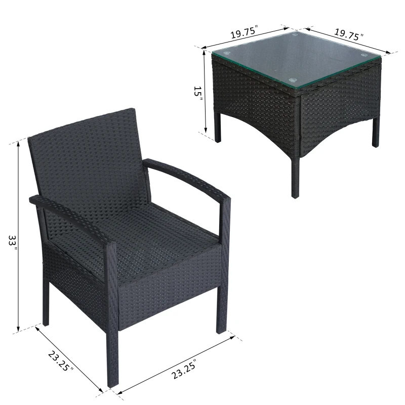 Outsunny 3 Pieces Wicker Patio Furniture Set, Rattan Bistro Set with Coffee Table and Cushions, Outdoor Conversation Set for Garden, Porch, Balcony, White