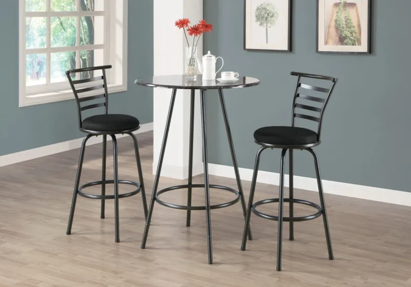 Monarch 2 Piece 43" Contemporary Microfiber Seat Slat-Back Metal Framed Swivel Barstool Chair Set - Black / Grey Finish