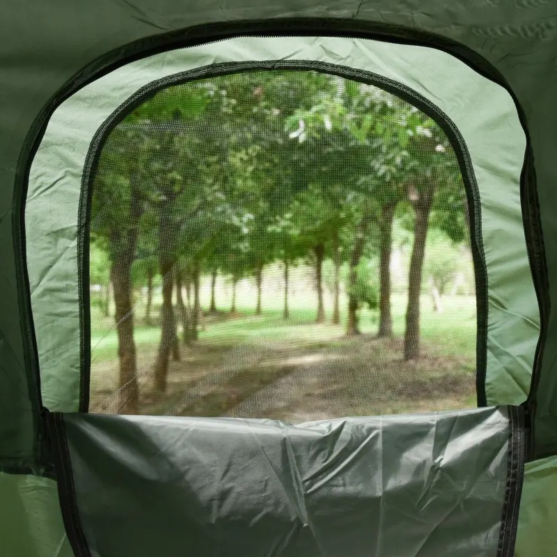 Outsunny All-in-One Folding Camping Cots for Adults, Elevated Tent with Sleeping Bag, Thick Air Mattress Pad, Portable Single Sleeping Cot Camping Bed