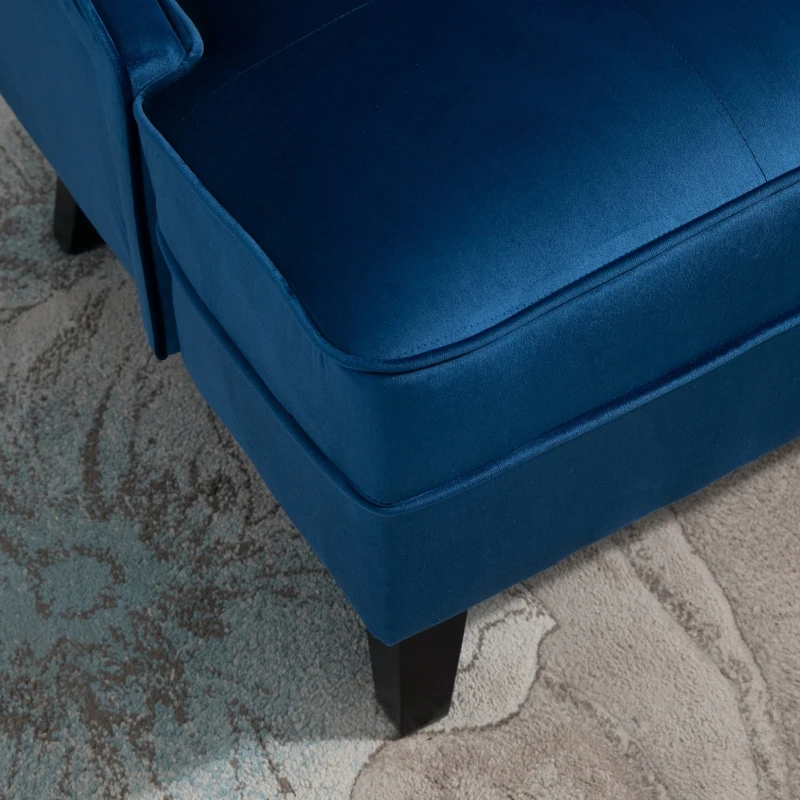 HOMCOM Upholstered Accent Chair Modern Winged Tufted Contemporary Single Sofa Chair with Rubber Wood Legs, Thick Padding Mid-Back, and Wings for Living Room Bedroom, Blue