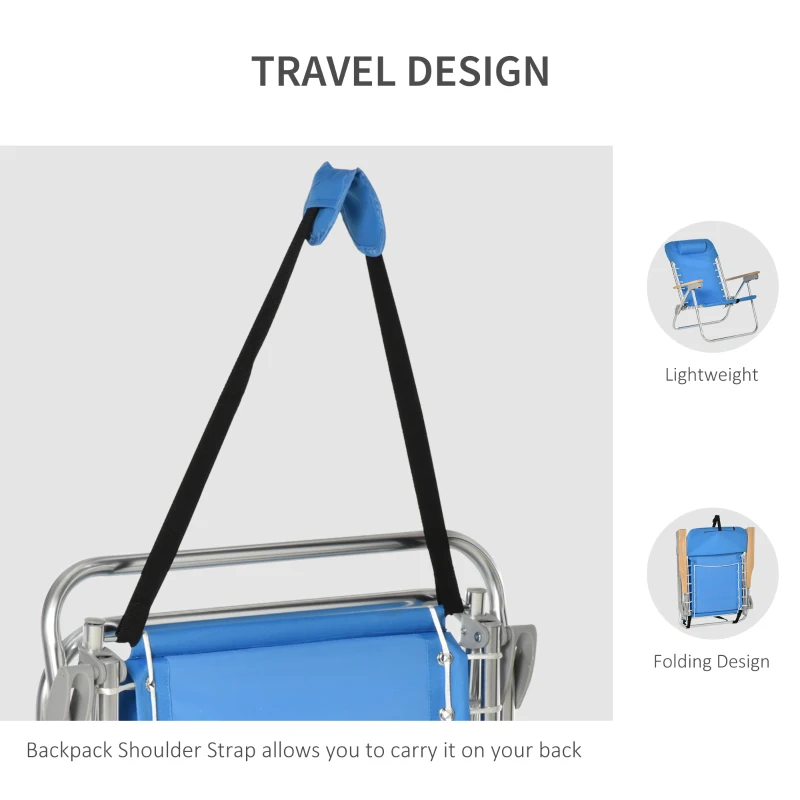 Outsunny 2 PCS Suit 7-Position Backpack Folding Beach Chair Ultralight Camping Chair w/ Backpack Strap for Travel, Picnic, Festival, Blue
