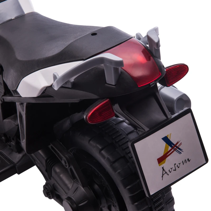 Aosom 6V Kids Motorcycle Dirt Bike Electric Battery-Powered Ride-On Toy Off-road Street Bike for Children with Rechargeable Battery, Pedal, Horn, Headlights, and Training Wheels for Balance White