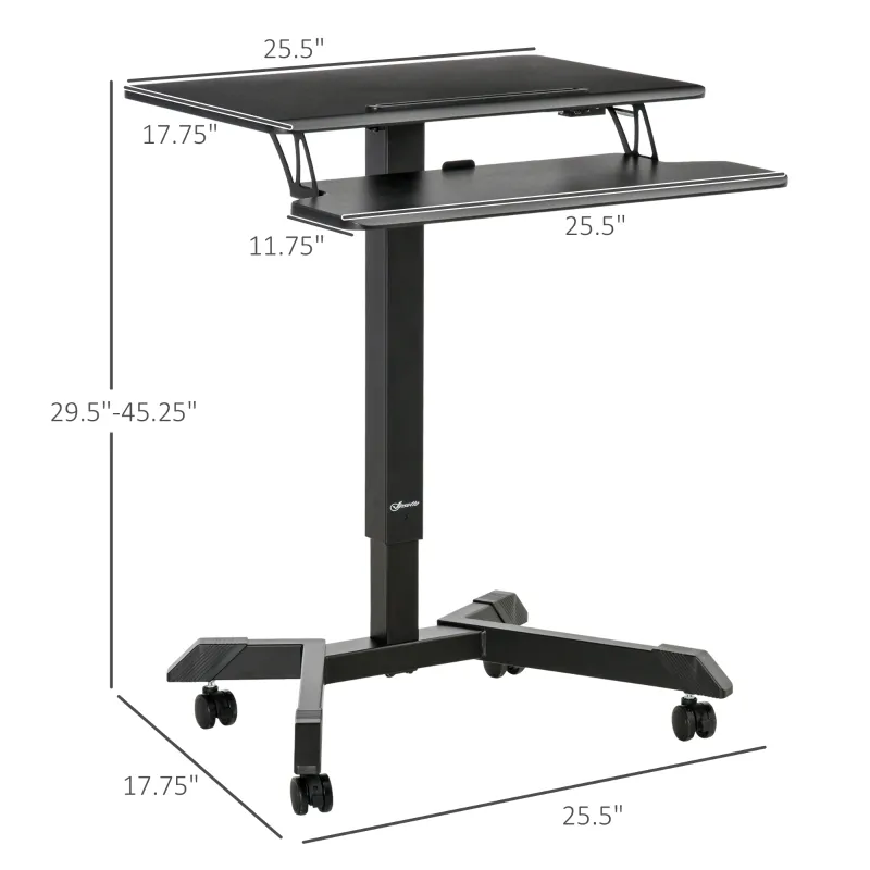 Vinsetto Height Adjustable Standing Desk Sit Stand Desk 2 Tier  Rolling Table Home Office Workstation with Keyboard Tray Lockable Casters iPad Groove  Black
