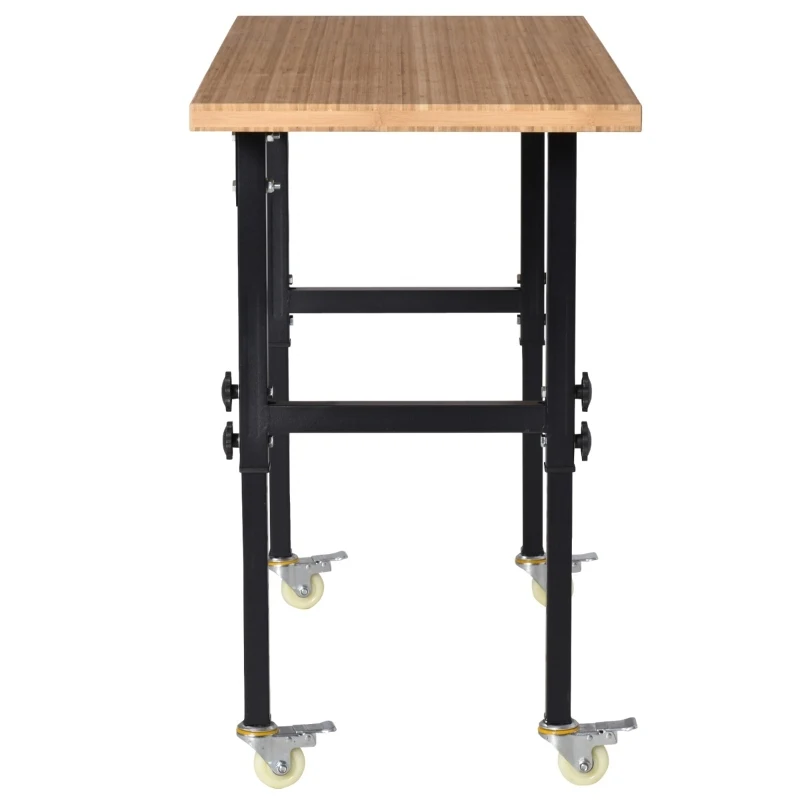 HOMCOM 59" Mobile Workbench - Large Bamboo Tabletop Project Station, Versatile & Durable, Ideal for DIY Enthusiasts & Craftsmen