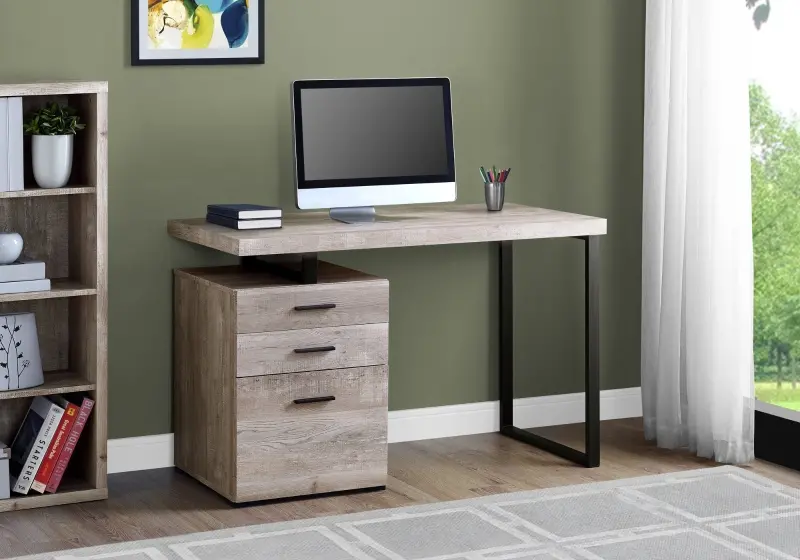 Monarch 48" Contemporary 3 Drawer Reclaimed Wood-look Office Computer Desk - Taupe