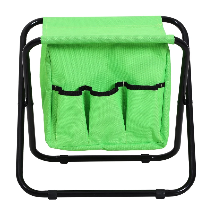 Outsunny Heavy Duty Folding Lightweight Stool Chair w/ Tool Bags and 3 Tools Garden Outdoor  Green