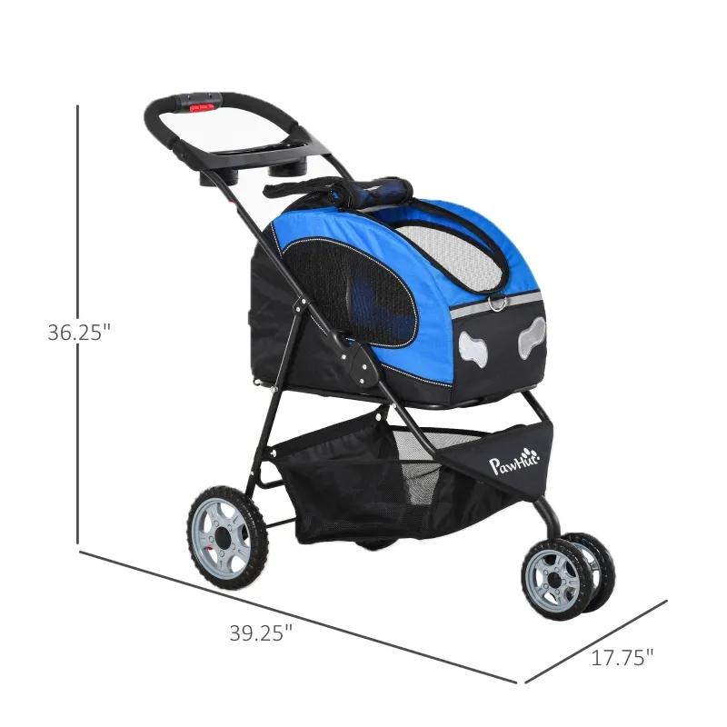 PawHut Pet Stroller Foldable Dog Cat Travel Carriage 5 In 1 Design Carrying Shoulder Bag Backpack Stroller Luggage with Universal Wheel Canopy Basket Cup Holder Blue