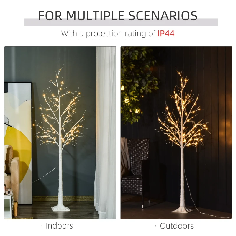 Outsunny 6Ft Birch Tree Fairy Light with 8 Light Modes and 88 LED Warm White Lights, Garden Decorative Lighted Twigs Tree for Festival, Party, Christmas, Indoor/Outdoor Use