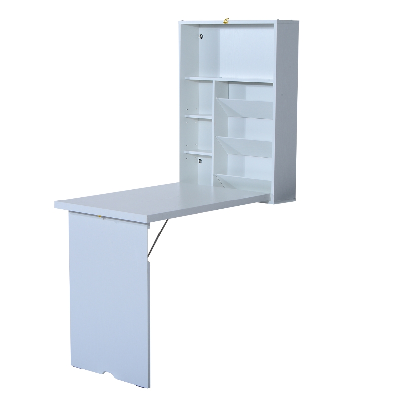 HOMCOM Wall Mounted Fold Out Convertible Desk Laptop Table with Storage Shelf White