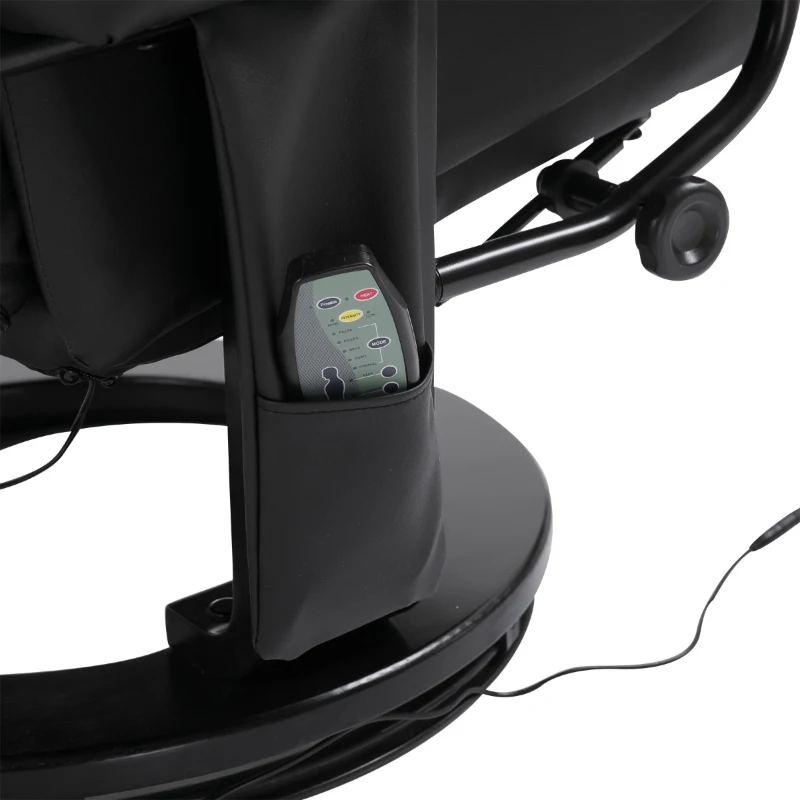 HOMCOM Massage Recliner Chair with Ottoman, 360° Swivel Recliner and Footstool, PU Leather Reclining Chair with Side Pocket and Remote Control, Black