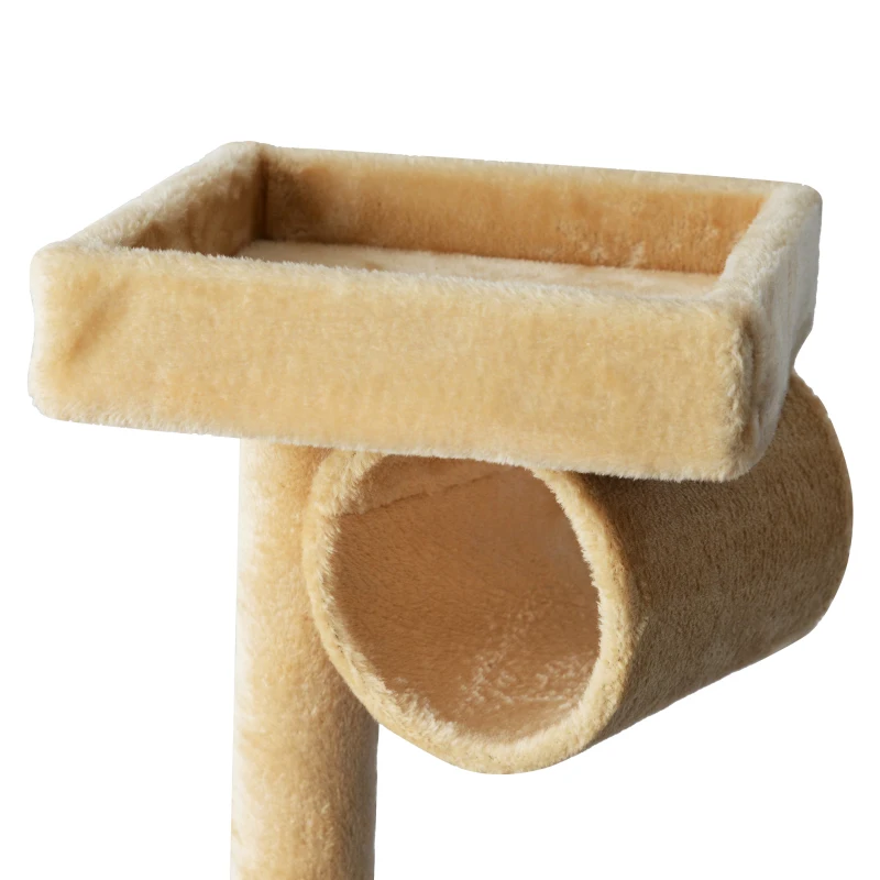 PawHut 55-inch Deluxe Cat Scratching Tree Kitten Condo Play House Kitty Scratcher Multi-level Tower Pet Furniture Beige