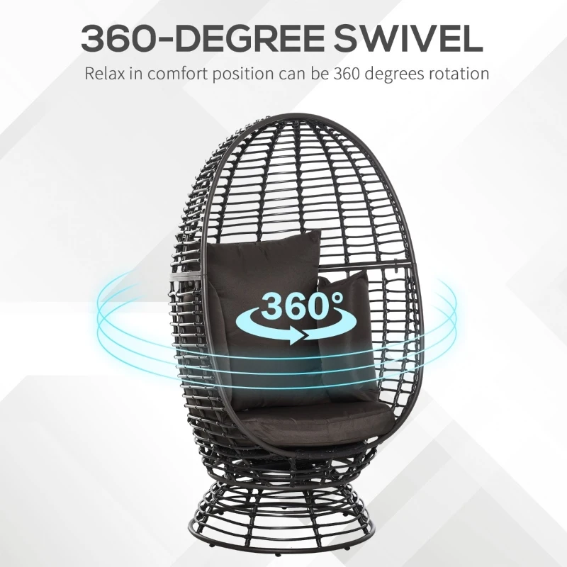 Outsunny Outdoor Wicker Egg Chair with Cushion, Lounge Chair Rattan 360 Degree Round Basket Chair for Backyard Garden Lawn Indoor Living Room, Brown