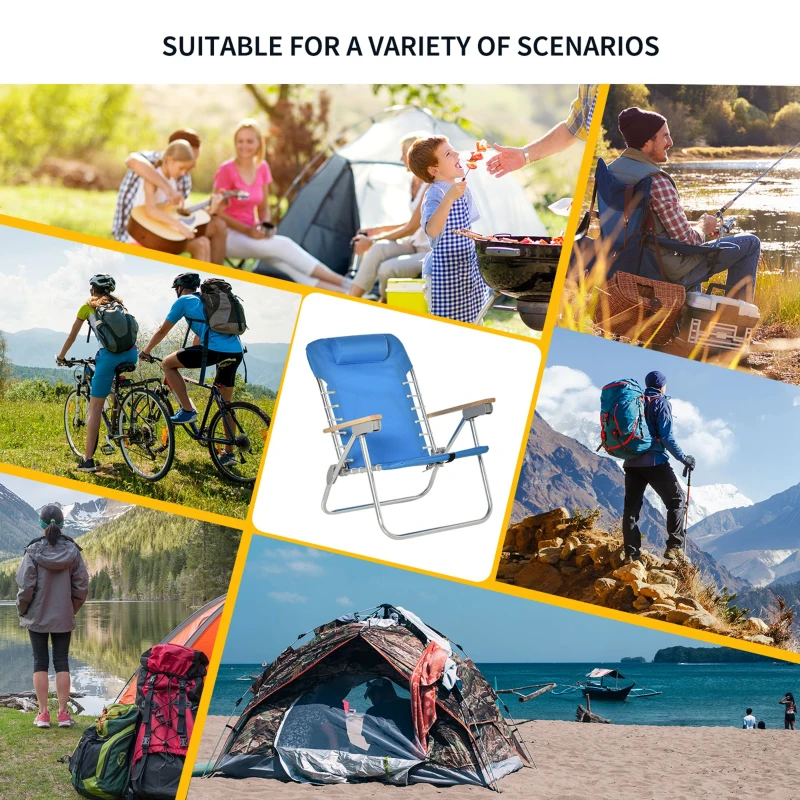 Outsunny 2 PCS Suit 7-Position Backpack Folding Beach Chair Ultralight Camping Chair w/ Backpack Strap for Travel, Picnic, Festival, Blue