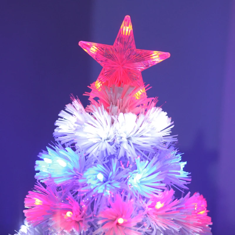 HOMCOM 3ft Tall Pre-Lit Douglas Fir Artificial Christmas Tree with Realistic Branches, 90 Multi-Color LED Lights, Fiber Optics, and 90 Tips, White